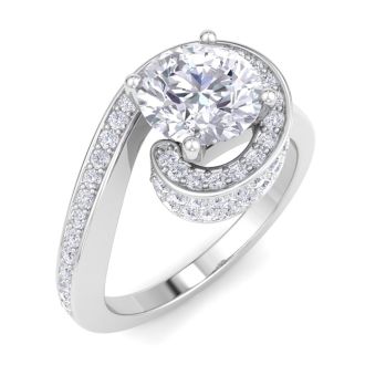 Modern Asymmetrical Round Brilliant 2 Carat Diamond Engagement Ring In 14K White Gold