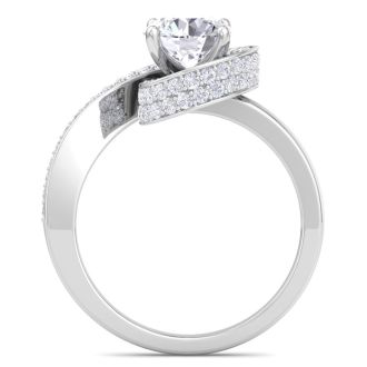 Modern Asymmetrical Round Brilliant 2 Carat Diamond Engagement Ring In 14K White Gold