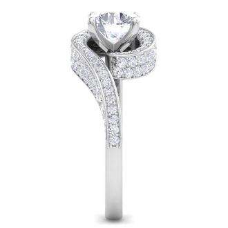 Modern Asymmetrical Round Brilliant 2 Carat Diamond Engagement Ring In 14K White Gold