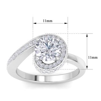Modern Asymmetrical Round Brilliant 2 Carat Diamond Engagement Ring In 14K White Gold