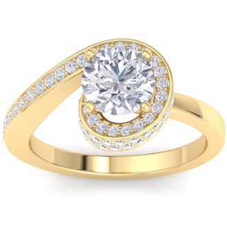Modern Asymmetrical Round Brilliant 2 Carat Diamond Engagement Ring In 14K Yellow Gold