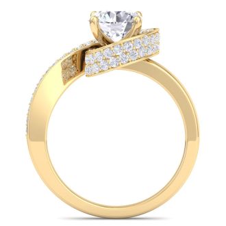 Modern Asymmetrical Round Brilliant 2 Carat Diamond Engagement Ring In 14K Yellow Gold
