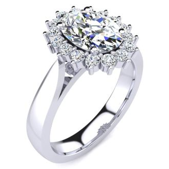 1 1/2ct Oval And Round Diamond Classic Engagement Ring In 14 Karat White Gold