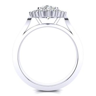 1 1/2ct Oval And Round Diamond Classic Engagement Ring In 14 Karat White Gold