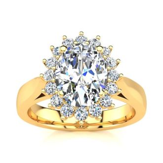 1 1/2ct Oval And Round Diamond Classic Engagement Ring In 14 Karat Yellow Gold