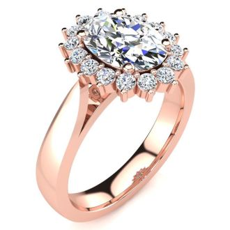 1 1/2ct Oval And Round Diamond Classic Engagement Ring In 14 Karat White Gold