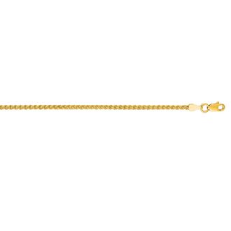 14 Karat Yellow Gold 2.1mm 7 Inch Round Wheat Chain Bracelet