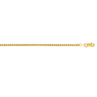 14 Karat Yellow Gold 2.1mm 16 Inch Round Wheat Chain Necklace