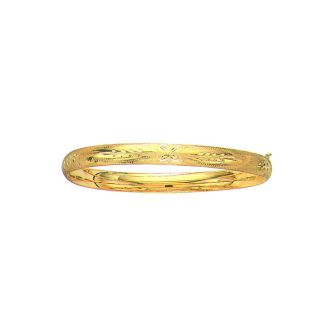 14 Karat Yellow Gold 6.0mm 7 Inch Florentine Round Dome Classic Bangle