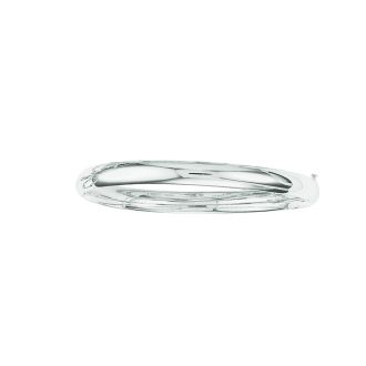 14 Karat White Gold 6.0mm 7 Inch Plain Shiny Round Dome Classic Bangle