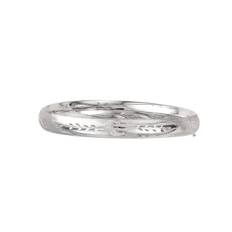 14 Karat White Gold 8.0mm 7 Inch Florentine Round Dome Classic Bangle