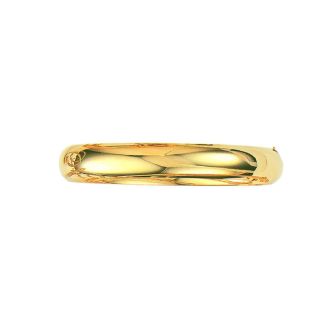 14 Karat Yellow Gold 10.0mm 7 Inch Plain Shiny Round Dome Classic Bangle