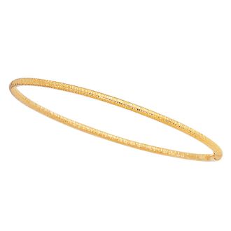 14 Karat Yellow Gold 3.0mm 8 Inch Shiny Textured Round Tube Stackable Bangle