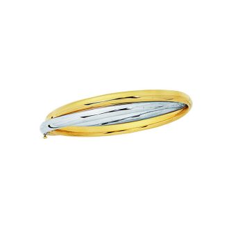 14 Karat Yellow & White Gold 7 Inch Shiny Fancy Double Bangle