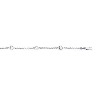 14 Karat White Gold 10 Inch Shiny Rolo Chain Link & Puffed Heart Anklet