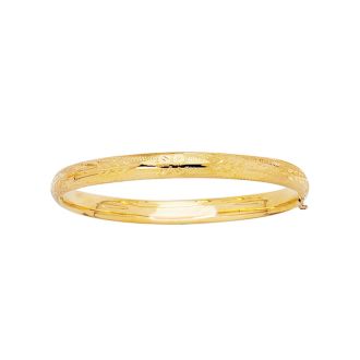 14 Karat Yellow Gold 5.5mm 5.50 Inch Children's Shiny Diamond Cut Florentine Bangle