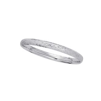 14 Karat White Gold 5.5mm 5.50 Inch Children's Shiny Diamond Cut Bangle with Diamond Pattern