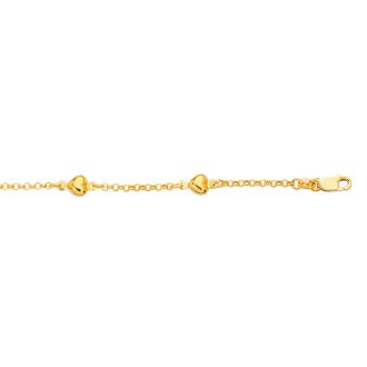 14 Karat Yellow Gold 6 Inch Children's Shiny Rolo Chain Link & Puffed Heart Bracelet