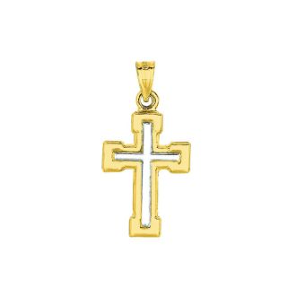 14 Karat Yellow & White Gold 26x13.5mm Shiny Small White Cross Pendant in Yellow Cross