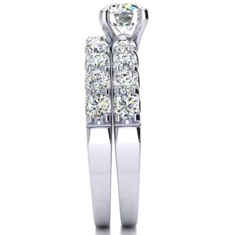 2 Carat Total Round Natural Diamond Engagement Ring and Wedding Band Set in 14K White Gold. Sizzling, Bright White Diamonds!