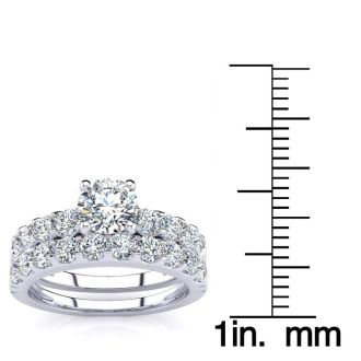 2 Carat Total Round Natural Diamond Engagement Ring and Wedding Band Set in 14K White Gold. Sizzling, Bright White Diamonds!