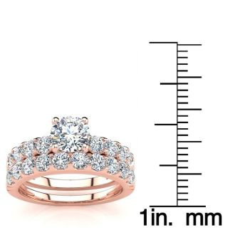 2 Carat Round Center Engagement Ring and Wedding Band Set In 14K Rose Gold