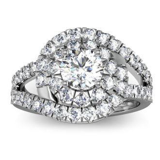 2 1/4 Carat Bypass Round Halo Diamond Engagement Ring in 14 Karat White Gold