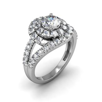 2 1/4 Carat Bypass Round Halo Diamond Engagement Ring in 14 Karat White Gold