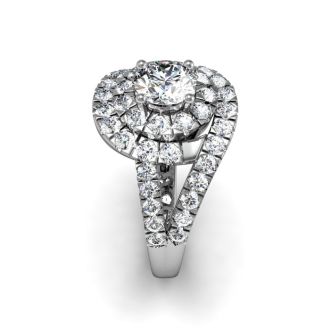 2 1/4 Carat Bypass Round Halo Diamond Engagement Ring in 14 Karat White Gold