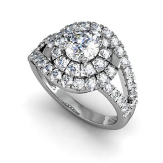 2 1/4 Carat Bypass Round Halo Diamond Engagement Ring in 14 Karat White Gold