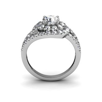 2 1/4 Carat Bypass Round Halo Diamond Engagement Ring in 14 Karat White Gold