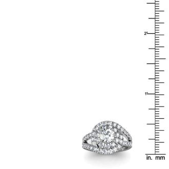 2 1/4 Carat Bypass Round Halo Diamond Engagement Ring in 14 Karat White Gold