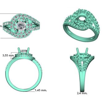 2 1/4 Carat Bypass Round Halo Diamond Engagement Ring in 14 Karat White Gold