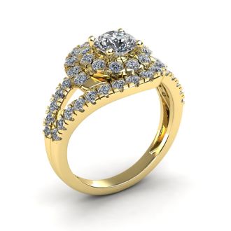 2 1/4 Carat Bypass Round Halo Diamond Engagement Ring in 14 Karat Yellow Gold