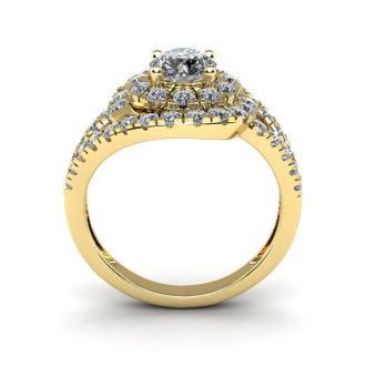 2 1/4 Carat Bypass Round Halo Diamond Engagement Ring in 14 Karat Yellow Gold