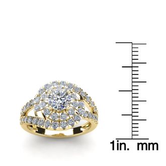 2 1/4 Carat Bypass Round Halo Diamond Engagement Ring in 14 Karat Yellow Gold