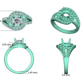 2 1/4 Carat Bypass Round Halo Diamond Engagement Ring in 14 Karat Yellow Gold