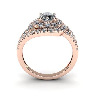 2 1/4 Carat Bypass Round Halo Diamond Engagement Ring in 14 Karat Rose Gold