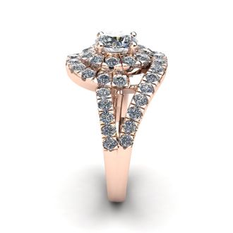 2 1/4 Carat Bypass Round Halo Diamond Engagement Ring in 14 Karat Rose Gold