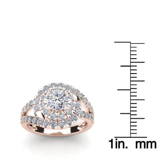2 1/4 Carat Bypass Round Halo Diamond Engagement Ring in 14 Karat Rose Gold