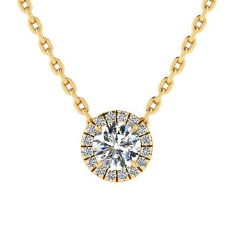 1/2ct Halo Diamond Necklace In 14K Yellow Gold
