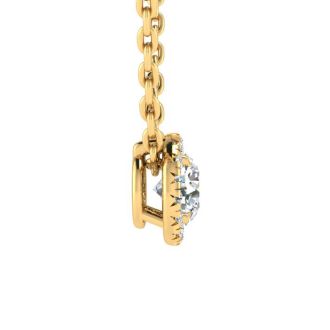 1/2ct Halo Diamond Necklace In 14K Yellow Gold