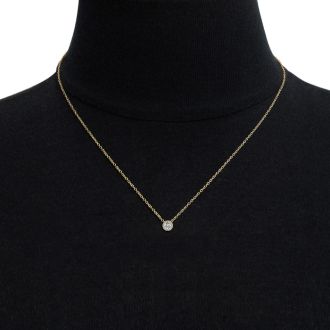 1/2ct Halo Diamond Necklace In 14K Yellow Gold