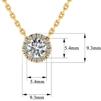 7/8ct Halo Diamond Necklace In 14K Yellow Gold