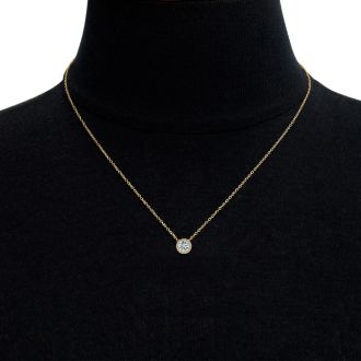 7/8ct Halo Diamond Necklace In 14K Yellow Gold