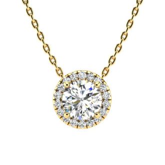 1 1/5ct Halo Diamond Necklace In 14K Yellow Gold