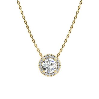 1 1/5ct Halo Diamond Necklace In 14K Yellow Gold
