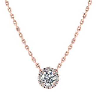 1/2ct Halo Diamond Necklace In 14K Rose Gold