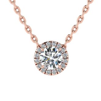 7/8ct Halo Diamond Necklace In 14K Rose Gold