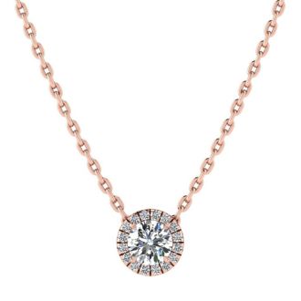 7/8ct Halo Diamond Necklace In 14K Rose Gold